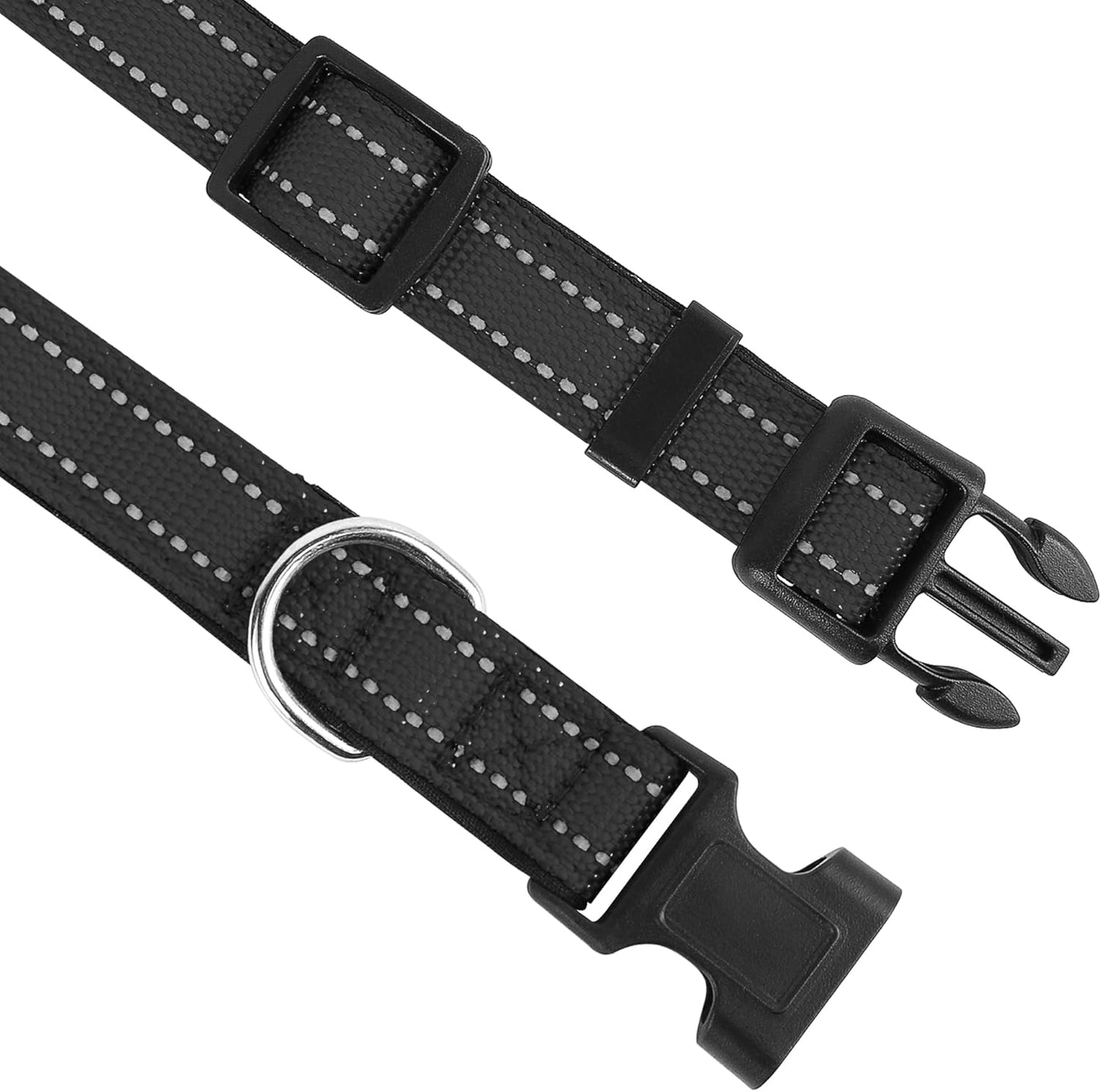 Reflective Dog Collar, Adjustable Soft Neoprene Padded Nylon Pet Collars with Buckle，  Khaki