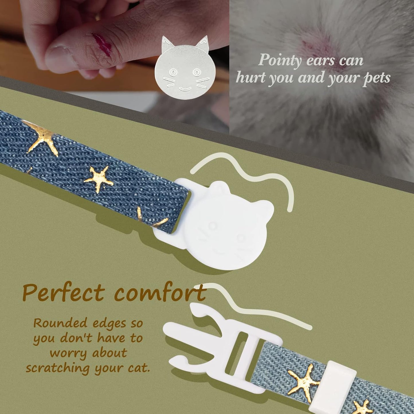 Pendant Cute Kitten Cat Collar Suitable for Girls and Boys- Dark blue & Light blue