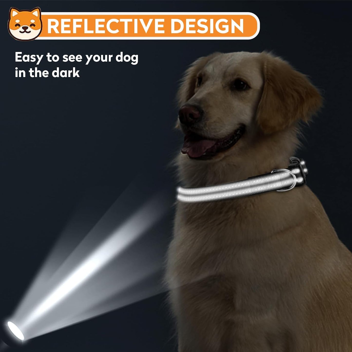 Reflective Dog Collar, Adjustable Soft Neoprene Padded Nylon Pet Collars with Buckle，  Khaki