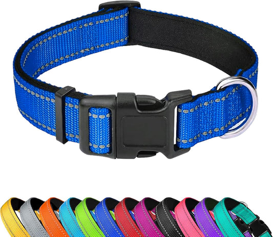 Reflective Dog Collar, Adjustable Soft Neoprene Padded Nylon Pet Collars with Buckle，Navy Blue