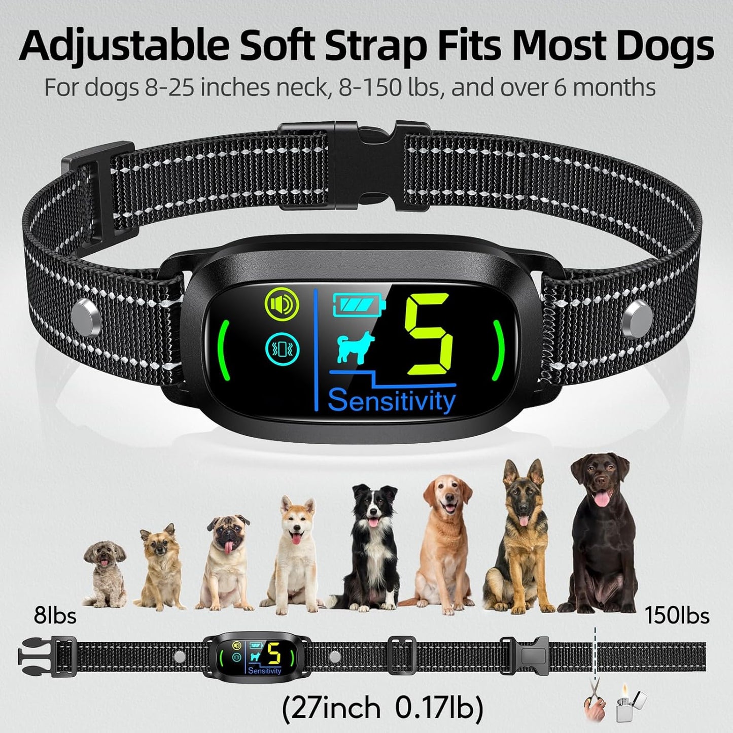 Dog Bark Collar for Large Medium Small Dogs, Rechargeable Smart Bark Collar(Purple)