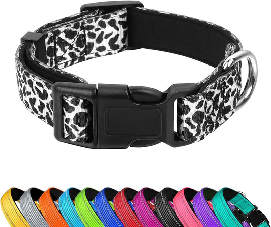 Reflective Dog Collar, Adjustable Soft Neoprene Padded Nylon Pet Collars with Buckle，Black White Cow