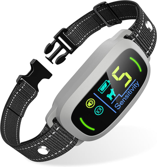 Dog Bark Collar for Large Medium Small Dogs, Rechargeable Smart Bark Collar(Grey)