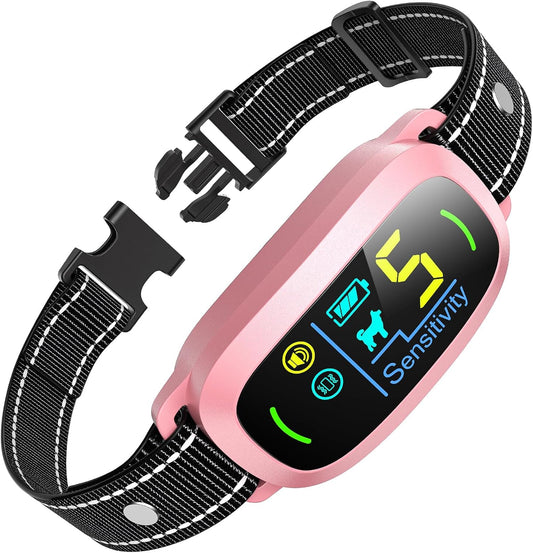 Dog Bark Collar for Large Medium Small Dogs, Rechargeable Smart Bark Collar(Pink)